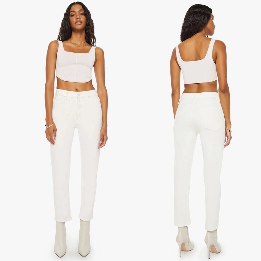 Mother The Tomcat Ankle High Rise Straight Leg Jeans in Cream Puffs 31